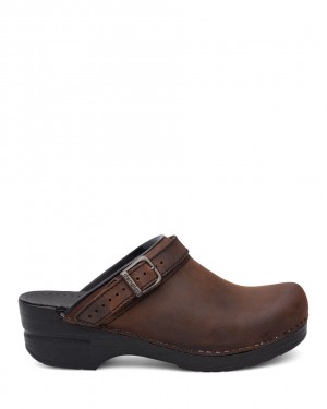 Dansko Ingrid Antique Oiled Women Mules Brown | CA 3689WNO