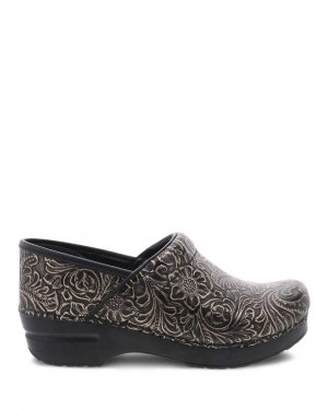 Dansko Professional Antique Tooled Women Clogs Black / Brown | CA 3594AHC